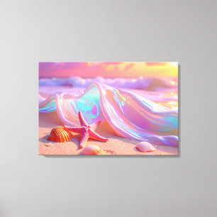 Fantasy Droomstrand Met Mooie Roze Zeester Canvas Afdruk