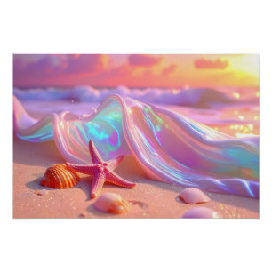 Fantasy Droomstrand Met Mooie Roze Zeester Perfect Poster