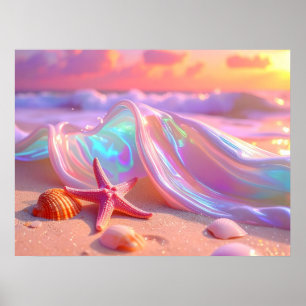 Fantasy Droomstrand Met Mooie Roze Zeester Poster