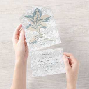 Fantasy Dusty Blue Floral Winter All In One Uitnodiging