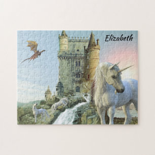 Fantasy Eenhoorn Kasteel Draak Gepersonaliseerd Legpuzzel