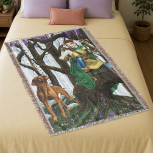 Fantasy Elf Boogschutter Vizsla Hond Betoverd Bos Deken