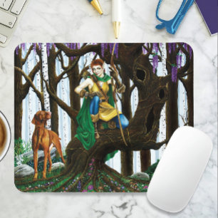 Fantasy Elf Boogschutter Vizsla Hond Betoverd Bos Muismat