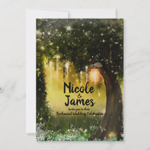 Fantasy Enchanted Green Sparkle Forest Wedding Kaart
