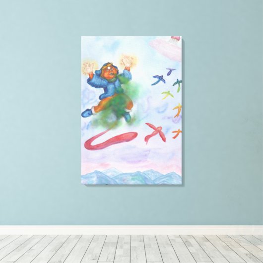 Fantasy Eros God Light Dimension Waterverf Love Canvas Afdruk (Insitu (Houten vloer))