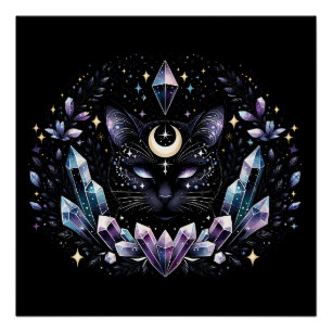 Fantasy Esoteric Crystal Black Cat Perfect Poster