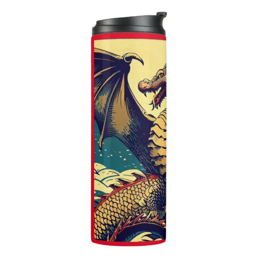 Fantasy Europese draak - houtsnede 1 Thermosbeker (Gedraaid links)