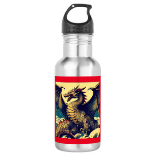 Fantasy Europese draak - houtsnede 1 Waterfles