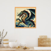 Fantasy Europese draak - houtsnede 4 Poster (Keuken)