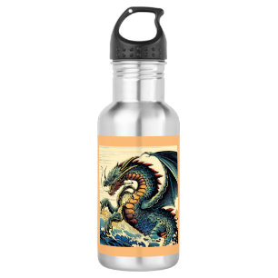 Fantasy Europese draak - houtsnede 4 Waterfles
