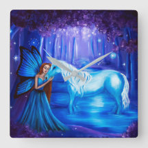 Fantasy Fairy en Unicorn-schilderwandklok