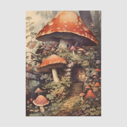 Fantasy Fairy Mushroom Home in the Forest Tissuepapier (Voorkant)