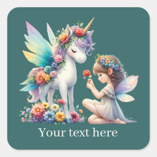 Fantasy Fairy unicorn tekst toevoegen Vierkante Sticker
