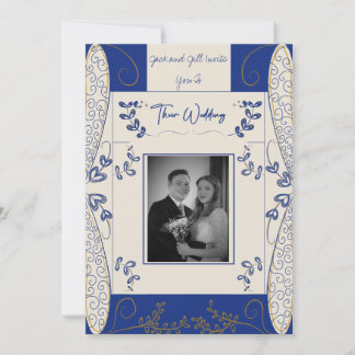 Fantasy Fairy Wedding Invitation in Blue en Gold Kaart