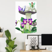 Fantasy Fairy Zittend op een Mushroom Poster (Thuiskantoor)