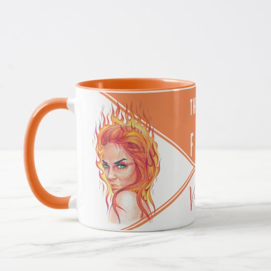 Fantasy Flames Vrouw Surreal Art Meisje op Vuur Na Mok (Links)