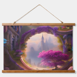 Fantasy floral courtyard roze boom hangend wandkleed