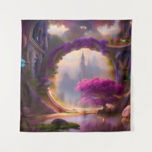 Fantasy floral courtyard roze boom wandkleed