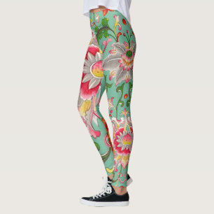 Fantasy Floral Oosterse Chinoiserie op Groen Leggings