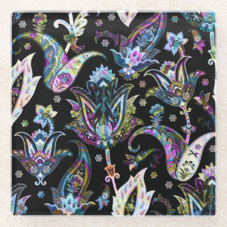 Fantasy Floral Paisley: naadloos Ornament Glazen Onderzetter