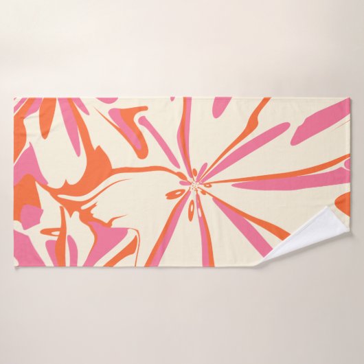 Fantasy Floral - Roze, Oranje en crème Bad Handdoek (Badhanddoek)