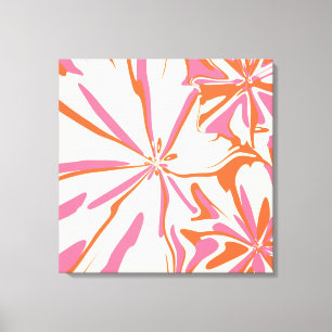 Fantasy Floral - Roze, Oranje en crème Canvas Afdruk