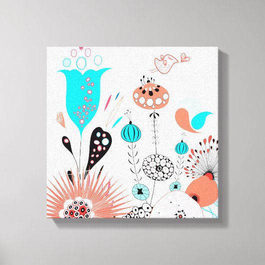 Fantasy Flowers en Birdie Canvas Afdruk (Voorkant)