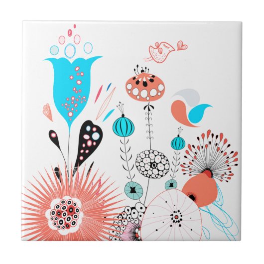 Fantasy Flowers en Birdie Tegeltje (Voorkant)