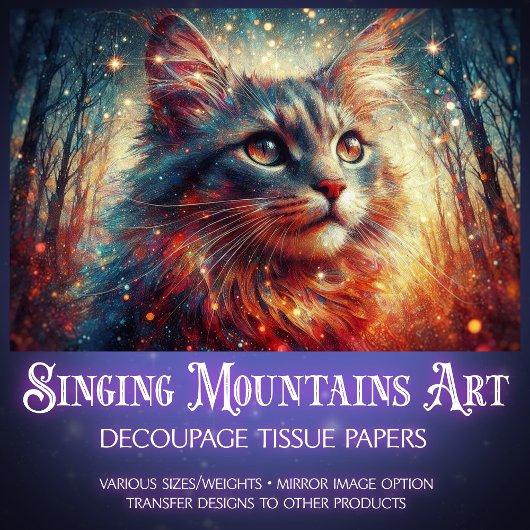 Fantasy Forest Cat Fairy Lights Decoupage Tissuepapier