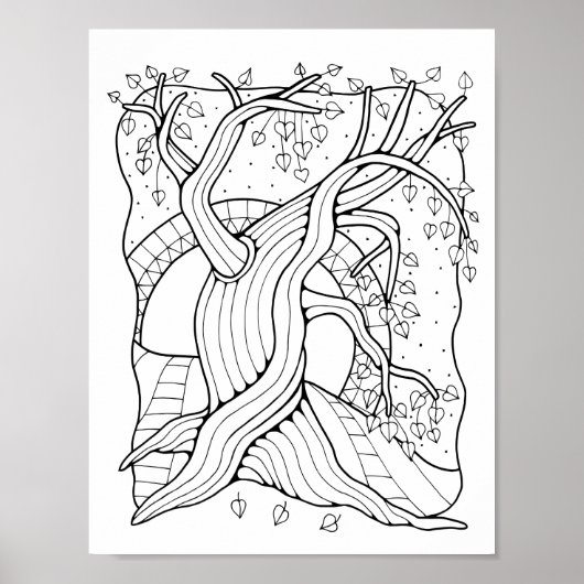 Fantasy Forest Twisted Tree Kleurplaat Pagina Kuns Poster (Voorkant)