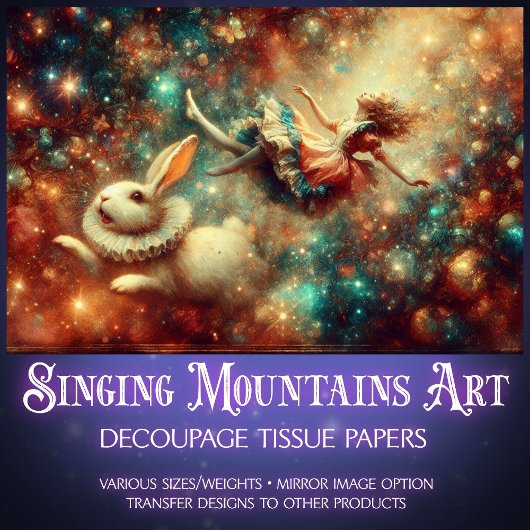 Fantasy Freefall Witte Konijn en Alice Decoupage Tissuepapier