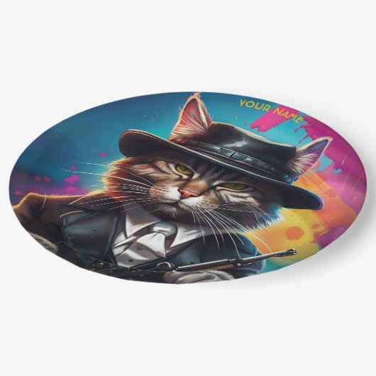 Fantasy Gangster Cat Pistool Papieren Bordje (Gekanteld)