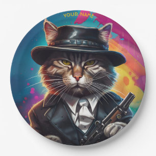 Fantasy Gangster Cat Pistool Papieren Bordje
