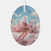 Fantasy Gingerbread Huis met Snoepjes 1 Glas Ornament (Voorkant links)