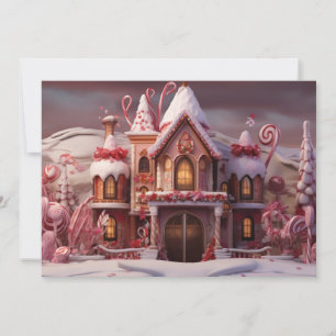 Fantasy Gingerbread Huis met Snoepjes 3 Feestdagenkaart