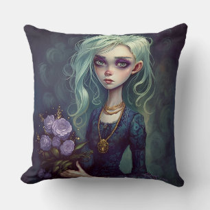 Fantasy Girl in Green, griezelig Schattige Gothic Kussen