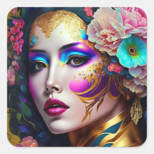 Fantasy Glam Woman Art Vierkante Sticker