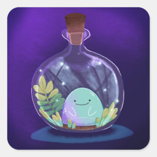 Fantasy Glowing Schattige Monster in een flesje Vierkante Sticker