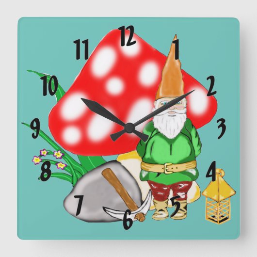 Fantasy Gnome Clock Vierkante Klok (Voorkant)