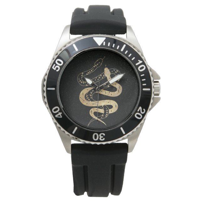 Fantasy Gold en Black Mystical Snakes Horloge (Voorkant)