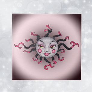 Fantasy Gothic Black Pink Sun Goddess Face Tegeltje