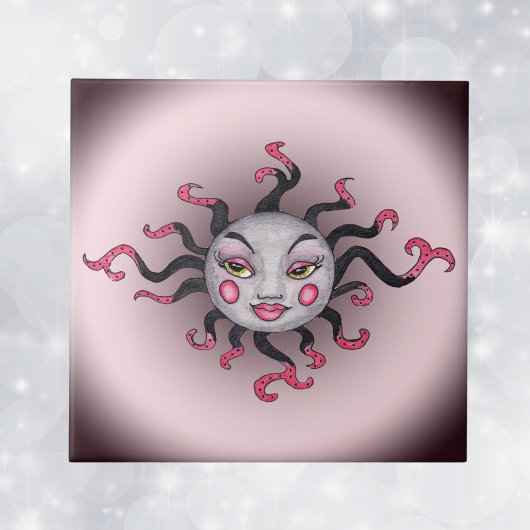 Fantasy Gothic Black Pink Sun Goddess Face Tegeltje