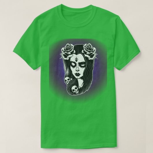 Fantasy Gothic Girl met Skulls en rozen 2 T-shirt (Design voorkant)