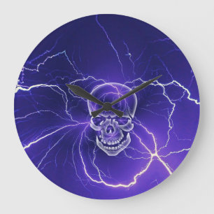 Fantasy Gothic Skull Bone Lightning Blue Grote Klok