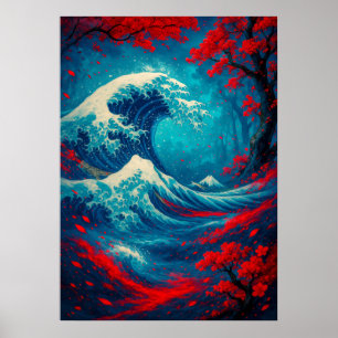 Fantasy Great Wave met kersenbloesems Poster