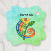 Fantasy Hagedis op Branch Big Eyes Groen Blauw Mix Bedankjes Labels (Achterkant)