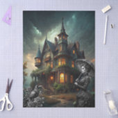 Fantasy Haunted House Victorian Lady Raven Roses Tissuepapier (Craft)