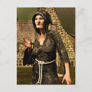 Fantasy Heks Middeleeuws Dorp Halloween Briefkaart