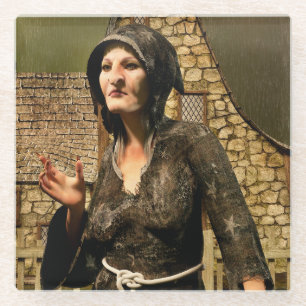 Fantasy Heks Middeleeuws Dorp Halloween Glazen Onderzetter