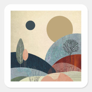 Fantasy Hills Landschap Vierkante Sticker